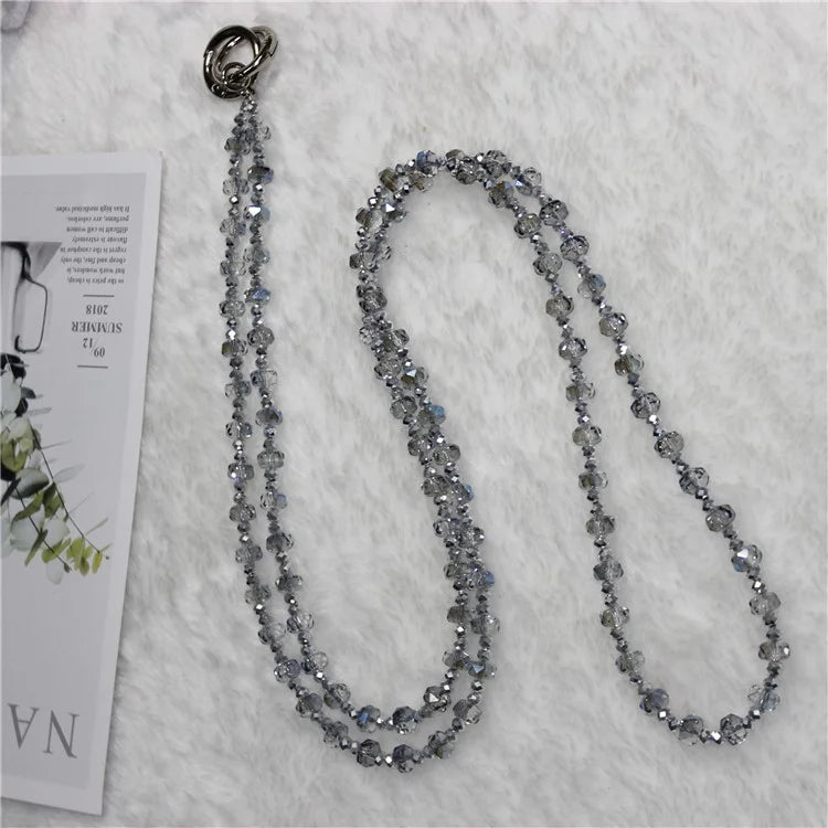 Mobile Phone Lanyard Wheel Crystal Beads Crossbody Phone Beads Strap with Tether Tab, Total Length: 120cm