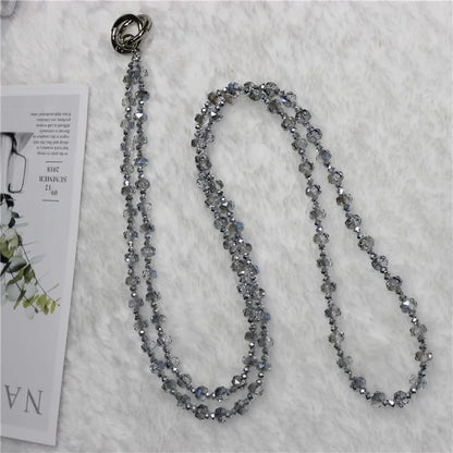 Mobile Phone Lanyard Wheel Crystal Beads Crossbody Phone Beads Strap with Tether Tab, Total Length: 120cm