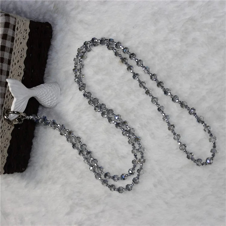 Mobile Phone Lanyard Wheel Crystal Beads Crossbody Phone Beads Strap with Tether Tab, Total Length: 120cm
