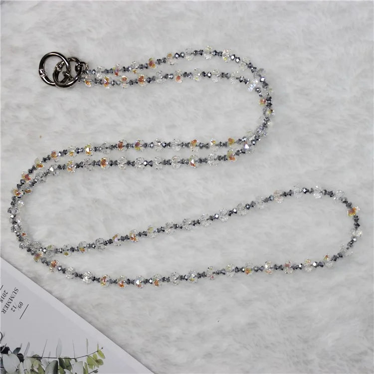 Mobile Phone Lanyard Wheel Crystal Beads Crossbody Phone Beads Strap with Tether Tab, Total Length: 120cm