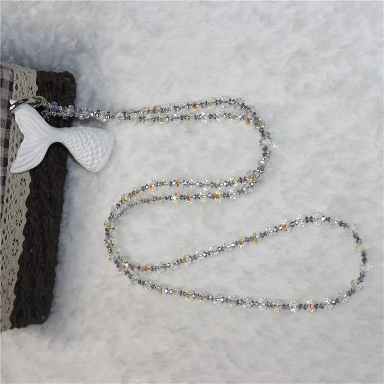 Mobile Phone Lanyard Wheel Crystal Beads Crossbody Phone Beads Strap with Tether Tab, Total Length: 120cm