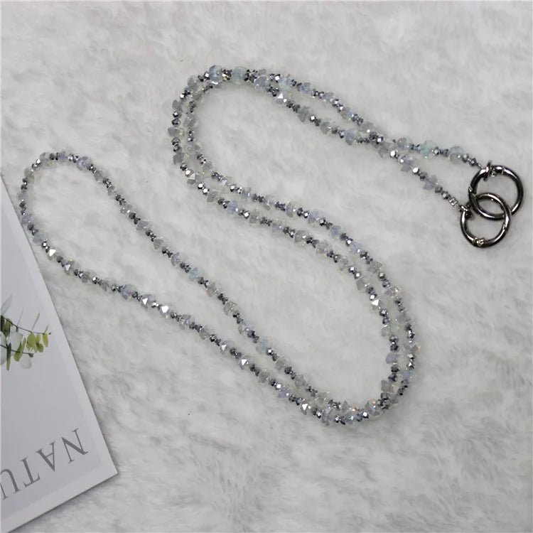 Mobile Phone Lanyard Wheel Crystal Beads Crossbody Phone Beads Strap with Tether Tab, Total Length: 120cm