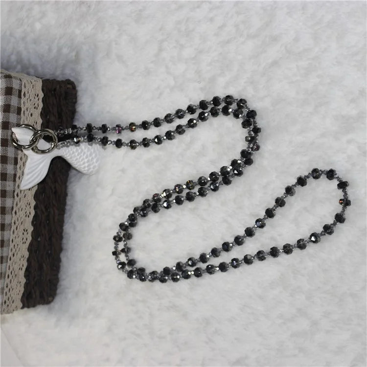 Mobile Phone Lanyard Wheel Crystal Beads Crossbody Phone Beads Strap with Tether Tab, Total Length: 120cm