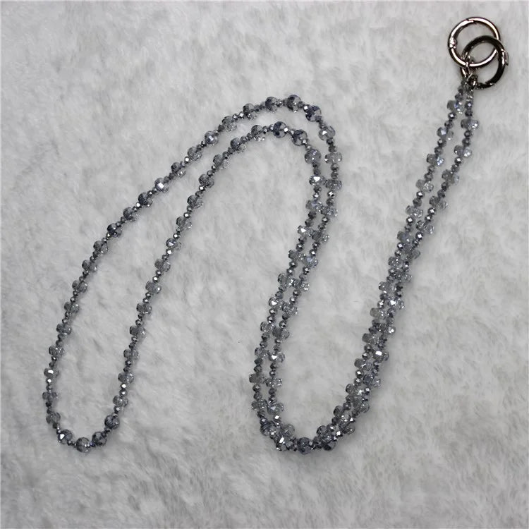 Mobile Phone Lanyard Wheel Crystal Beads Crossbody Phone Beads Strap with Tether Tab, Total Length: 120cm