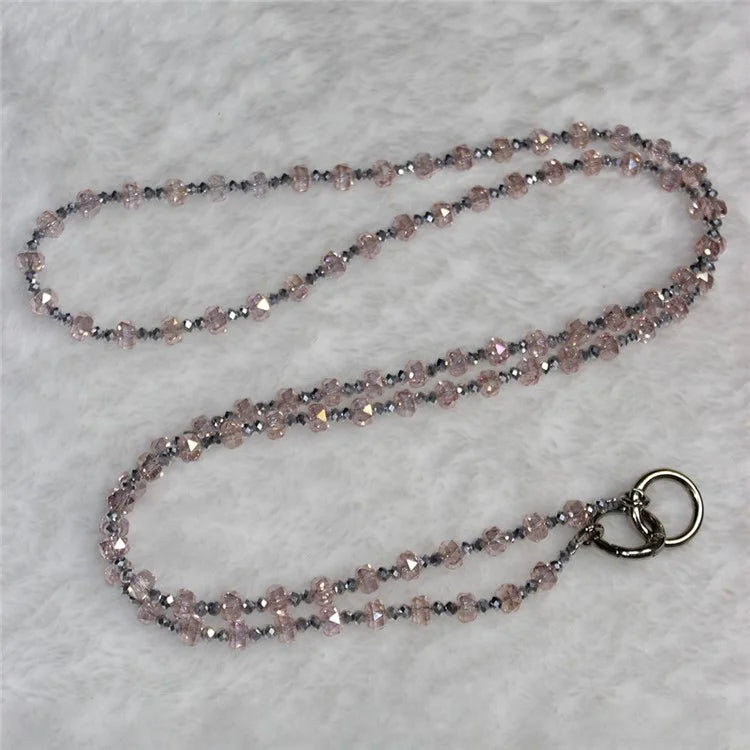 Mobile Phone Lanyard Wheel Crystal Beads Crossbody Phone Beads Strap with Tether Tab, Total Length: 120cm