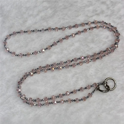 Mobile Phone Lanyard Wheel Crystal Beads Crossbody Phone Beads Strap with Tether Tab, Total Length: 120cm