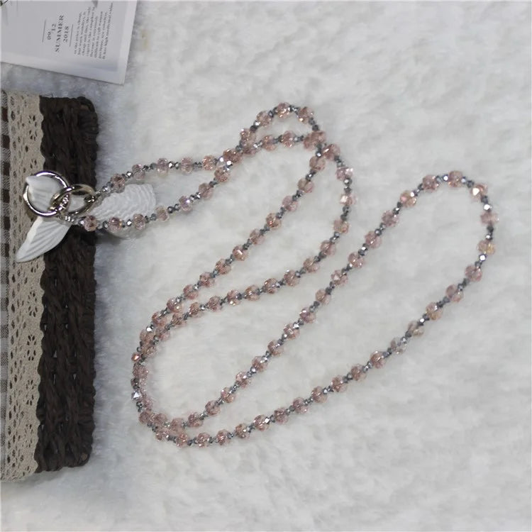 Mobile Phone Lanyard Wheel Crystal Beads Crossbody Phone Beads Strap with Tether Tab, Total Length: 120cm