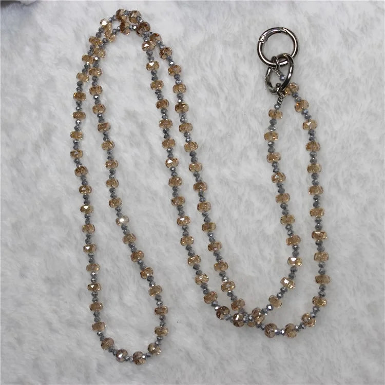 Mobile Phone Lanyard Wheel Crystal Beads Crossbody Phone Beads Strap with Tether Tab, Total Length: 120cm