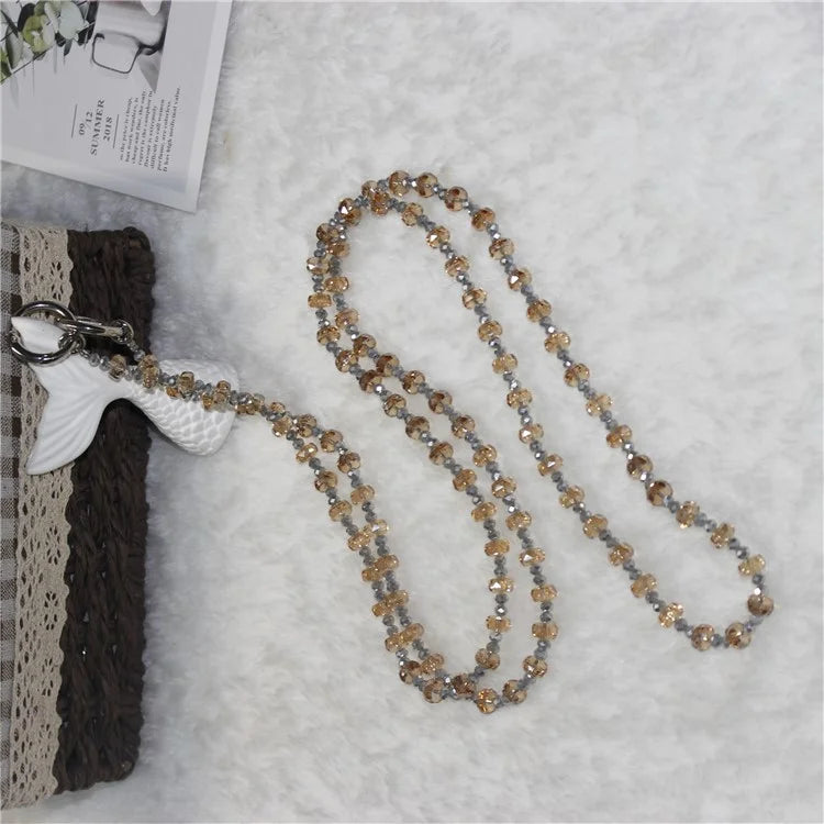 Mobile Phone Lanyard Wheel Crystal Beads Crossbody Phone Beads Strap with Tether Tab, Total Length: 120cm
