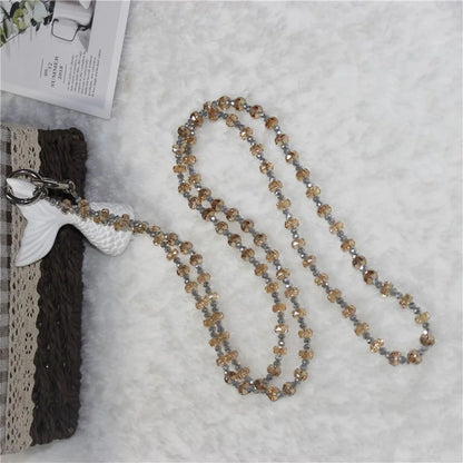 Mobile Phone Lanyard Wheel Crystal Beads Crossbody Phone Beads Strap with Tether Tab, Total Length: 120cm