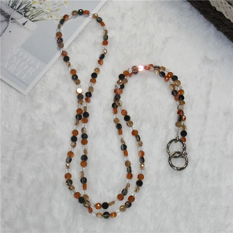 120cm Phone Charm Stap Crystal Beads Shoulder Strap Lanyard with Tether Tab