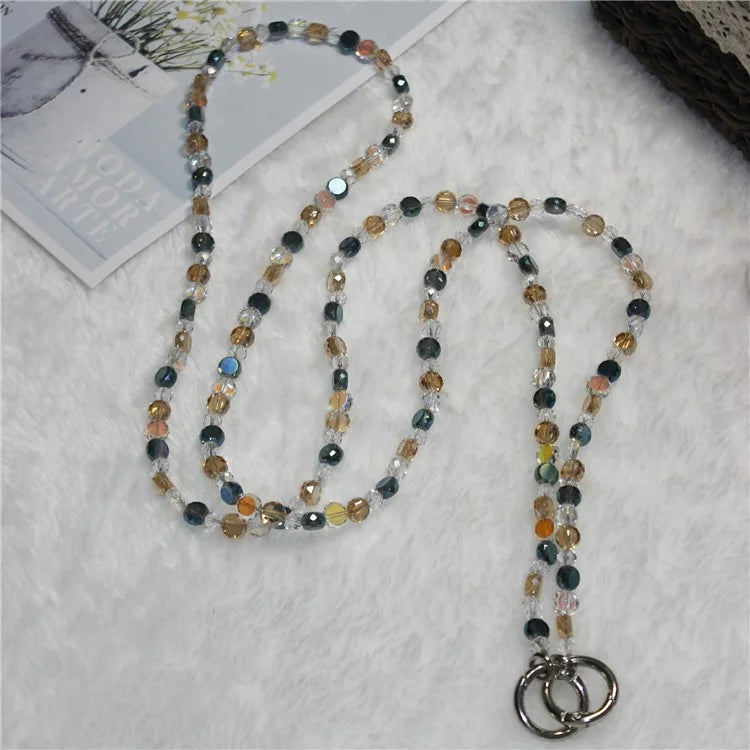 120cm Phone Charm Stap Crystal Beads Shoulder Strap Lanyard with Tether Tab