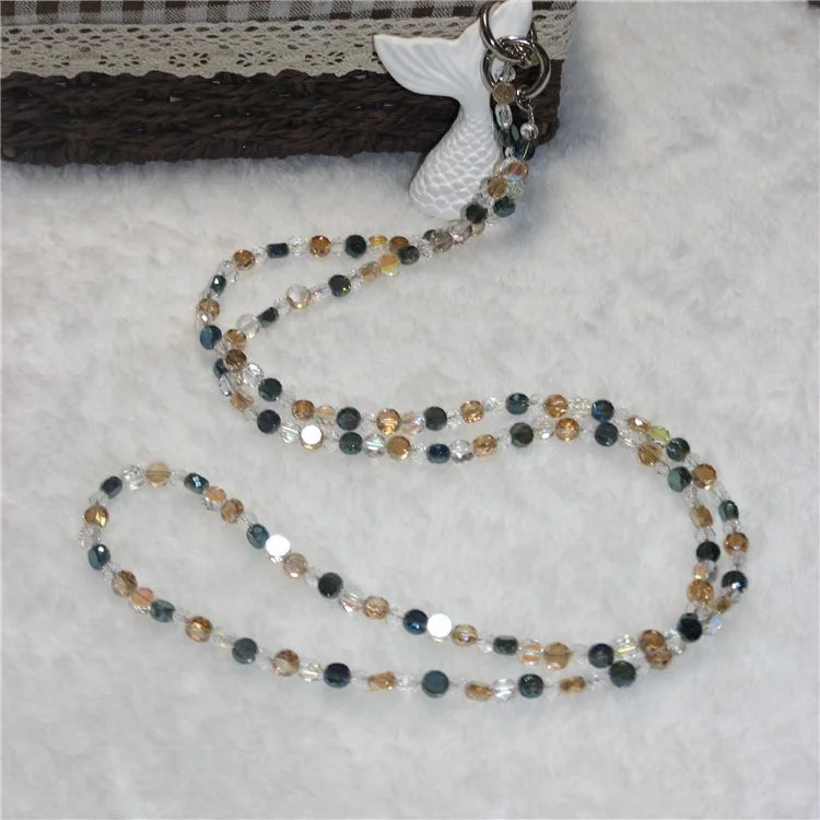 120cm Phone Charm Stap Crystal Beads Shoulder Strap Lanyard with Tether Tab