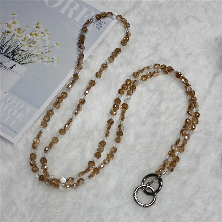 120cm Phone Charm Stap Crystal Beads Shoulder Strap Lanyard with Tether Tab