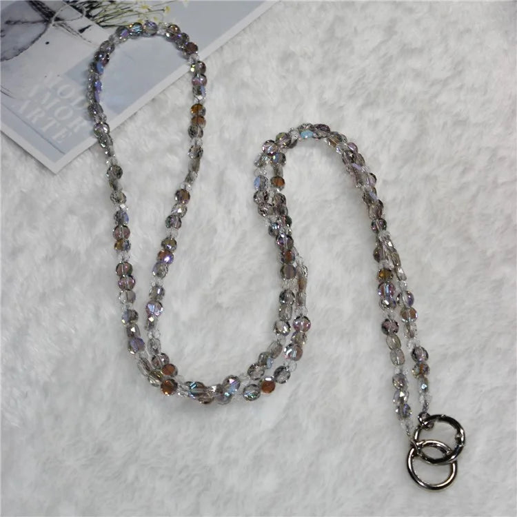 120cm Phone Charm Stap Crystal Beads Shoulder Strap Lanyard with Tether Tab
