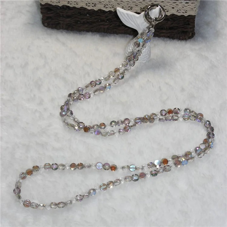 120cm Phone Charm Stap Crystal Beads Shoulder Strap Lanyard with Tether Tab