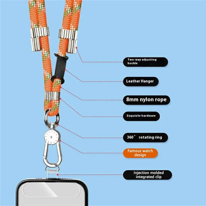 8mm Adjustable Nylon Phone Lanyard with Dual Direction Clips, Zinc Alloy Buckle Crossbody Neck Strap