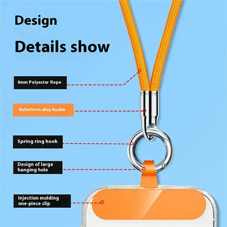 6mm Bullet-Shaped Crossbody Phone Lanyard with Tether Tab, Detachable Ring Cell Phone Shoulder Strap