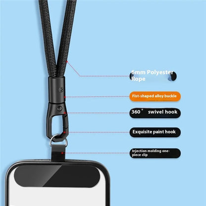 6mm Polyester Wrist Strap for Mobile Phone Lanyard with Tether Tab, Rotating Buckle