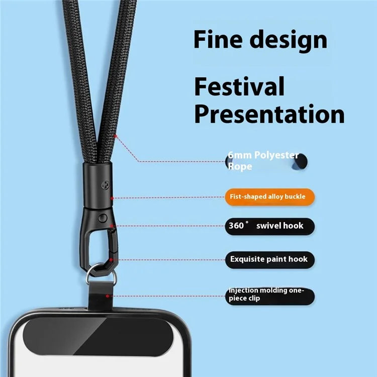 6mm Anti-Lost Phone Lanyard with Tether Tab, Rotating Buckle Cell Phone Neck Strap