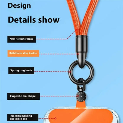 7mm Rotating Watch Dial Design Phone Lanyard with Tether Tab, Ring Hook Neck Straps for Phone Case