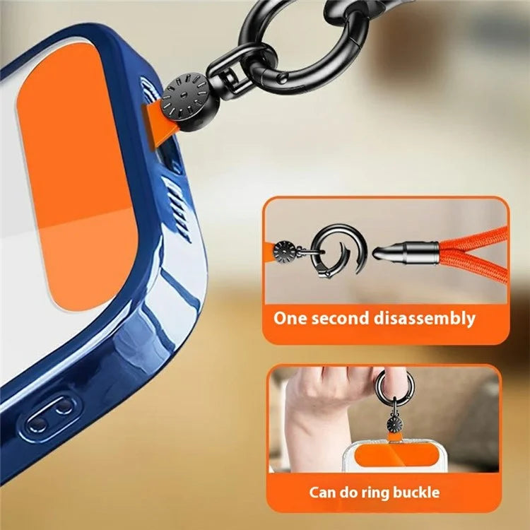 7mm Crossbody Phone Lanyard with Tether Tab, Ring Hook Rotating Watch Dial Design Phone Straps