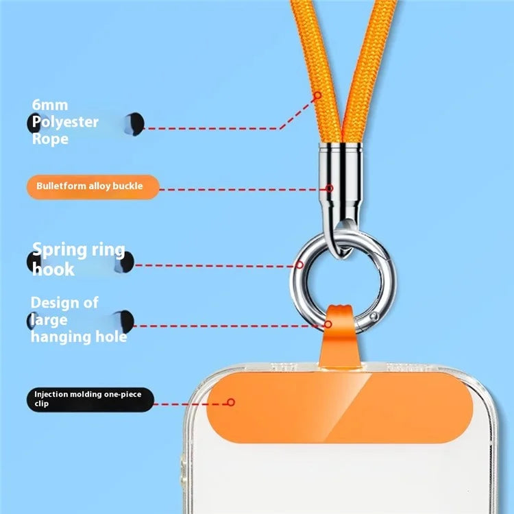 6mm Bullet-Shaped Phone Lanyard with Tether Tab, Detachable Ring Neck Straps for Phone Case