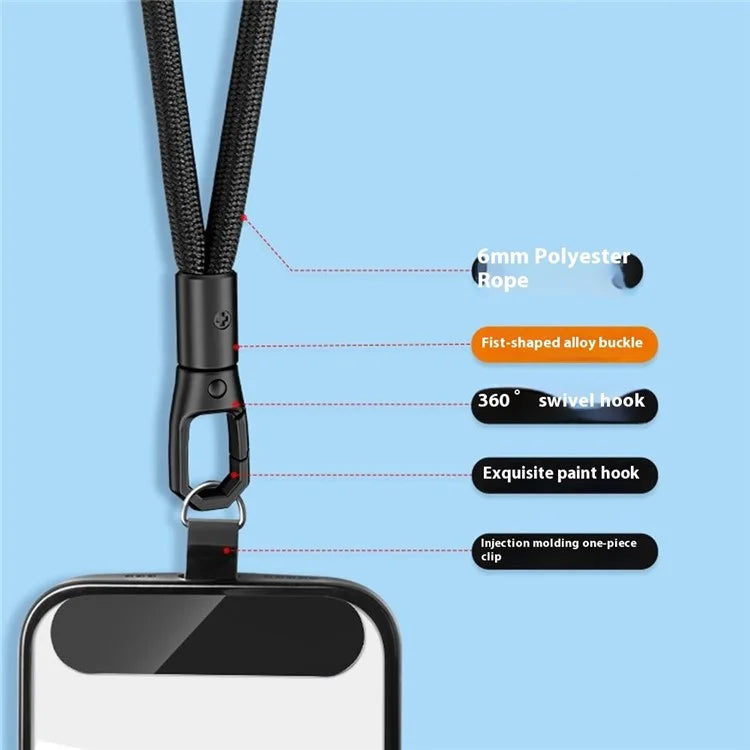 6mm Crossbody Phone Lanyard with Tether Tab, Rotating Buckle Cell Phone Straps