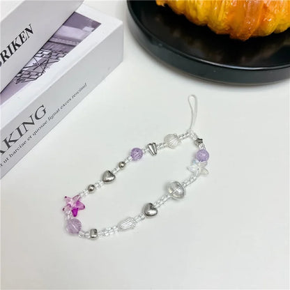 Beaded Phone Charm Phone Strap Hanging String Anti-Lost Key Chain Wristlet Bracelet
