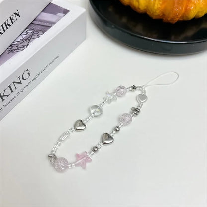 Beaded Phone Charm Phone Strap Hanging String Anti-Lost Key Chain Wristlet Bracelet