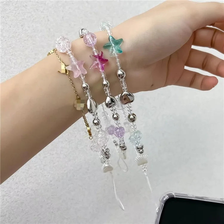 Beaded Phone Charm Phone Strap Hanging String Anti-Lost Key Chain Wristlet Bracelet