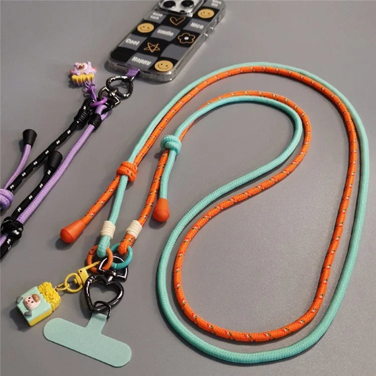 6mm Thick Crossbody Phone Lanyard Adjustable Polyester Neck Strap with Tether Tab, Total Length: 122cm