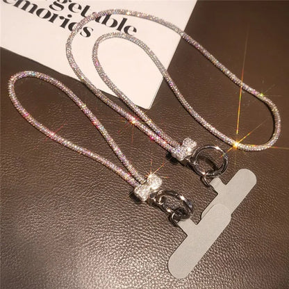 Phone Neck Strap Wrist Strap Rhinestone Decor Butterfly Knot Lanyards with 2 Tether Tabs