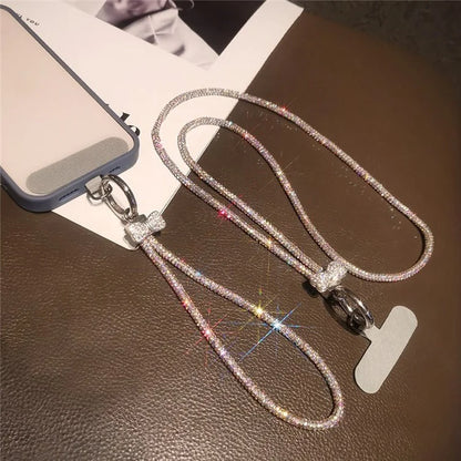 Phone Neck Strap Wrist Strap Rhinestone Decor Butterfly Knot Lanyards with 2 Tether Tabs