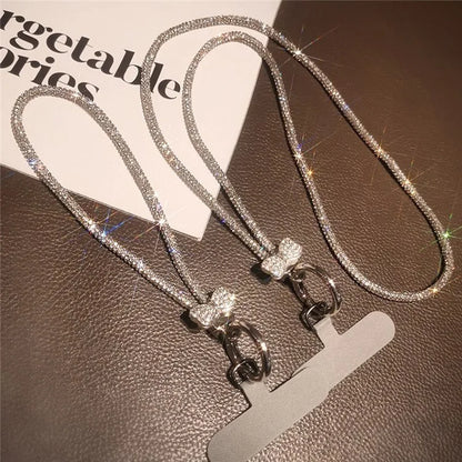 Phone Neck Strap Wrist Strap Rhinestone Decor Butterfly Knot Lanyards with 2 Tether Tabs