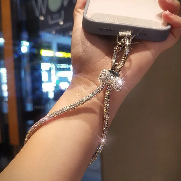 Phone Neck Strap Wrist Strap Rhinestone Decor Butterfly Knot Lanyards with 2 Tether Tabs