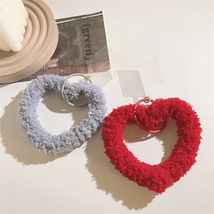 A10 Style Warm Plush Phone Hand Strap Heart Wristlet Bracelet Charm with Tether Tab