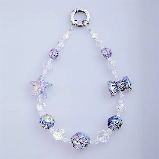 PICOCICI Phone Carrying Strap Star Bowknot Decor Crystal Clear Beads Wrist Band