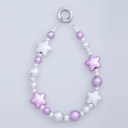 PICOCICI Fashion Star Bulb Design Mobile Phone Chain Lanyard Beaded Wrist Strap