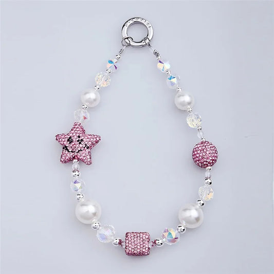 PICOCICI Rhinestone Star Decor Anti-fall Phone Chain Beaded Wrist Strap