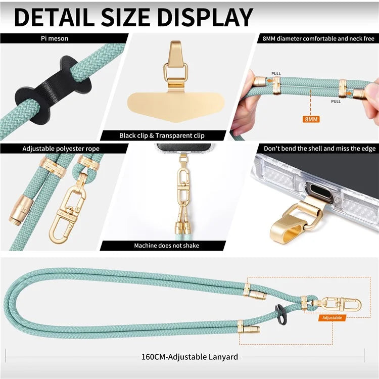 LEEU DESIGN 120cm Smartphone Shoulder Strap with Metal Tether Tab, Adjustable Cell Phone Polyester Lanyard