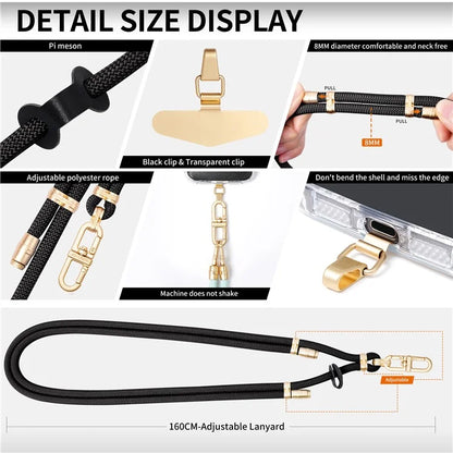 LEEU DESIGN 120cm Smartphone Shoulder Strap with Metal Tether Tab, Adjustable Cell Phone Polyester Lanyard