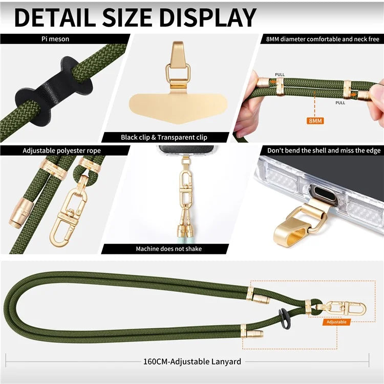 LEEU DESIGN 120cm Smartphone Shoulder Strap with Metal Tether Tab, Adjustable Cell Phone Polyester Lanyard