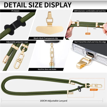 LEEU DESIGN 120cm Smartphone Shoulder Strap with Metal Tether Tab, Adjustable Cell Phone Polyester Lanyard