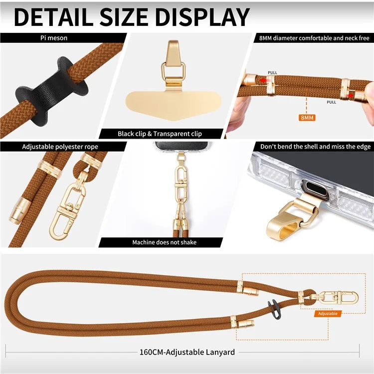 LEEU DESIGN 120cm Smartphone Shoulder Strap with Metal Tether Tab, Adjustable Cell Phone Polyester Lanyard