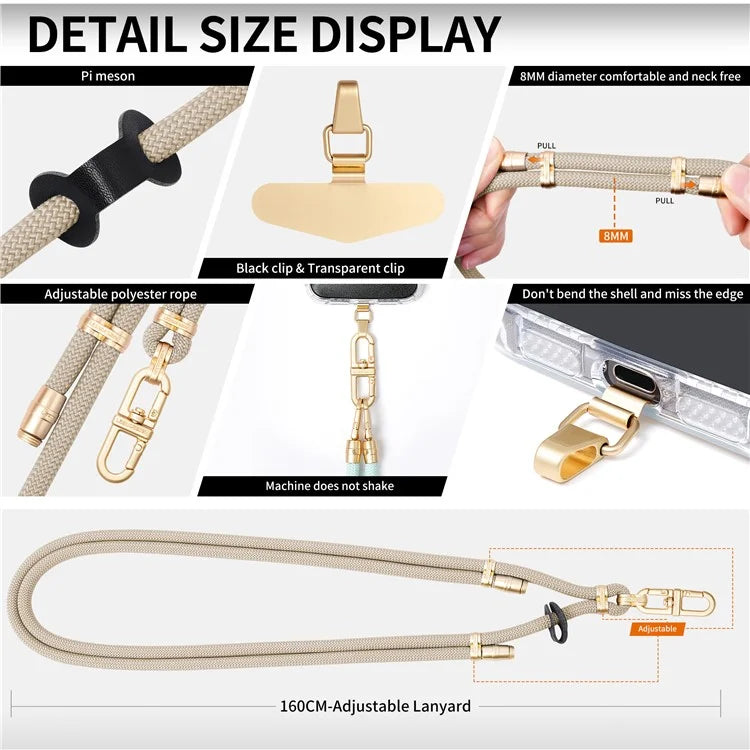 LEEU DESIGN 120cm Smartphone Shoulder Strap with Metal Tether Tab, Adjustable Cell Phone Polyester Lanyard