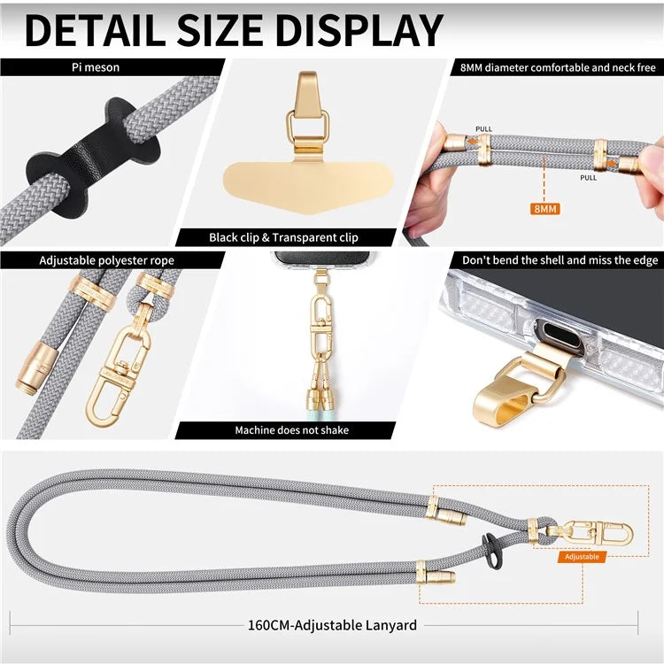 LEEU DESIGN 120cm Smartphone Shoulder Strap with Metal Tether Tab, Adjustable Cell Phone Polyester Lanyard