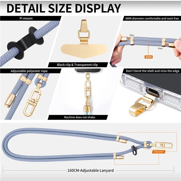 LEEU DESIGN 120cm Smartphone Shoulder Strap with Metal Tether Tab, Adjustable Cell Phone Polyester Lanyard