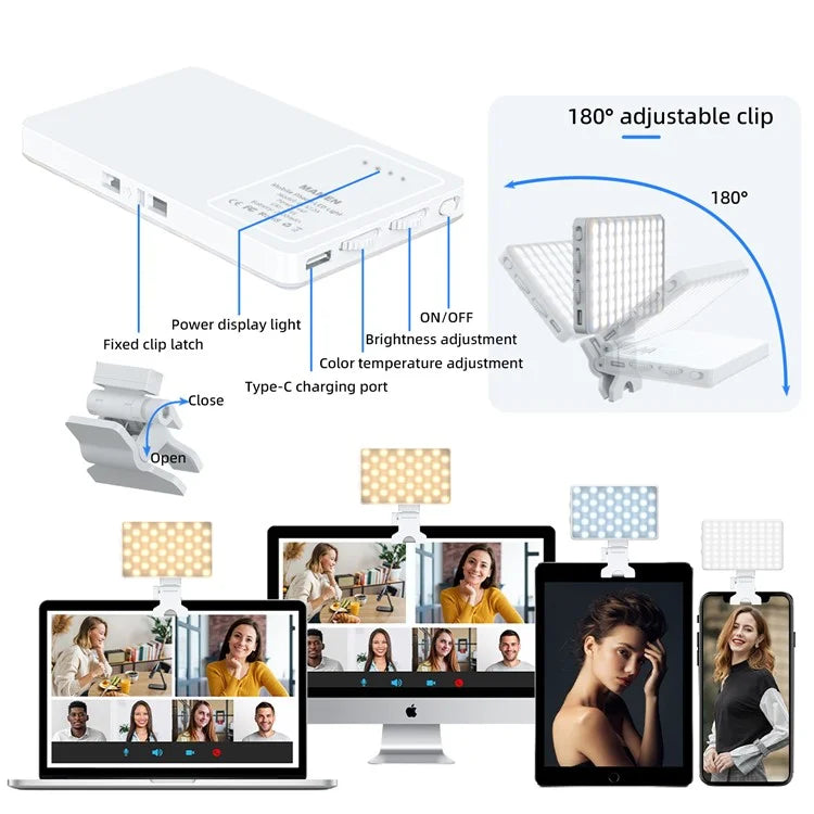V12A Portable Selfie Live Streaming LED Fill Light Phone Laptop Video Conference Fill Lamp