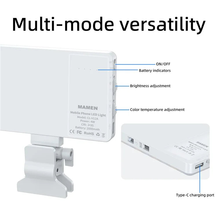 V12A Portable Selfie Live Streaming LED Fill Light Phone Laptop Video Conference Fill Lamp